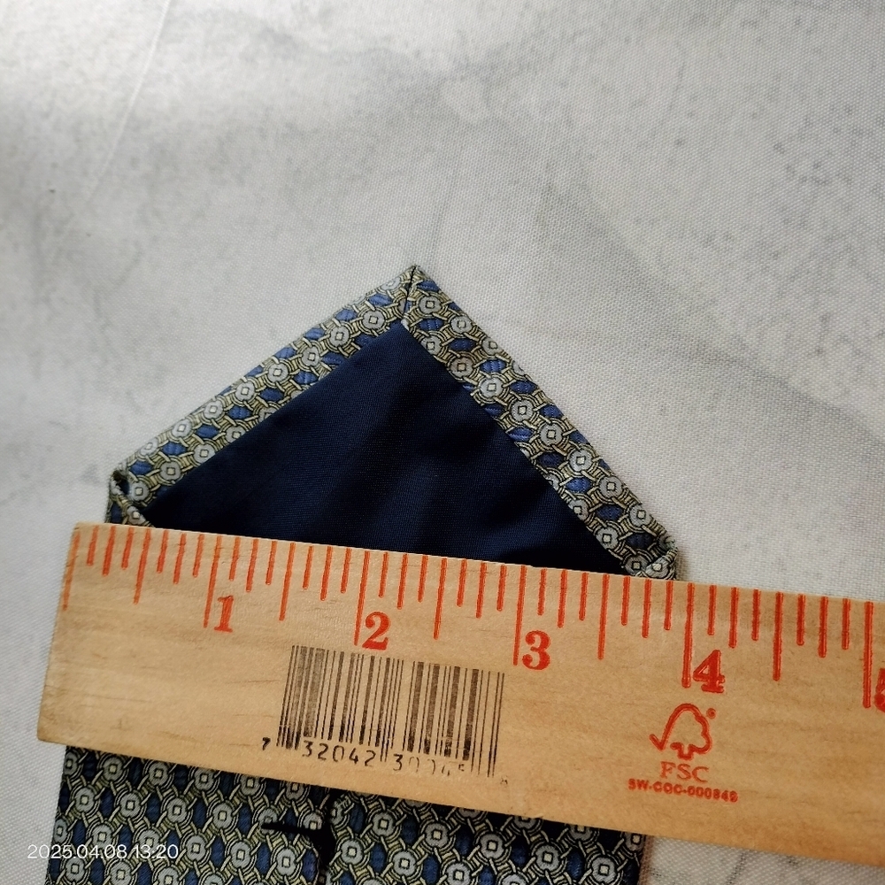 Luigi Valentino Silk Necktie Blue and Gray Geometric Circle Men's Tie Formal - Picture 5 of 8